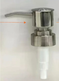 Brushed metal pump reference with its dip tube, cropped from the February email image.