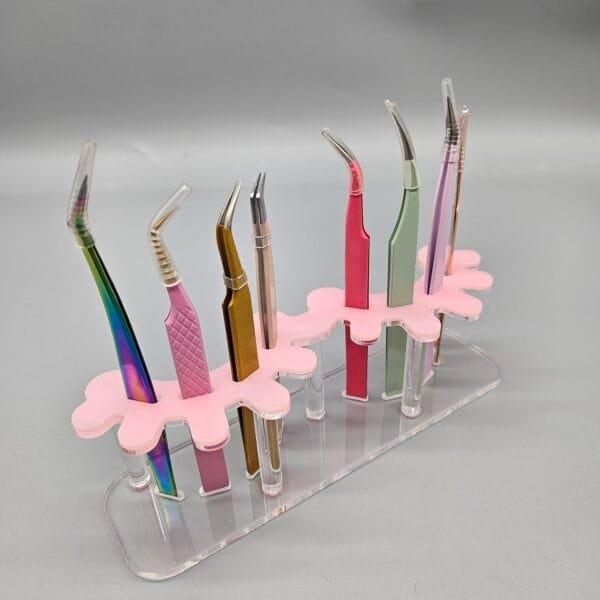 Acrylic Tweezer Holder Stand Lash Tweezers Holder Plastic Tweezers Stand - pink clear 1