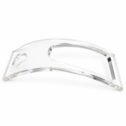 Clear curved acrylic lash palette with a large open arch and one round glue ring opening