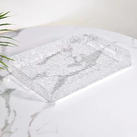 Glitter-look rectangular serving tray with cutout handles