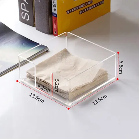 Open square acrylic napkin holder with a U-shaped front cutout