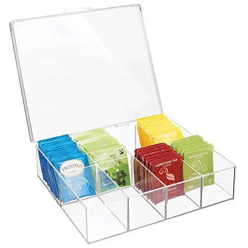 Divided acrylic tea bag box with a hinged lid