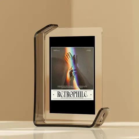 Colored curved acrylic photo frame with a clear double-sided insert area