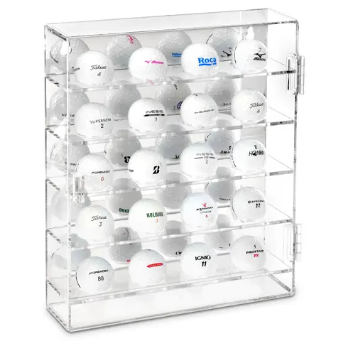 Front view of a golf-ball cabinet filled with white balls