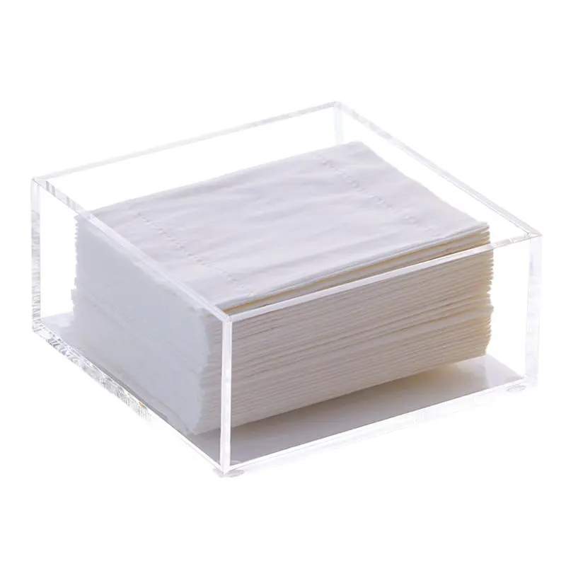 Open square acrylic napkin holder with a U-shaped front cutout