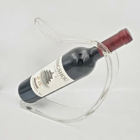 Curved loop-profile acrylic holder displaying a single wine bottle
