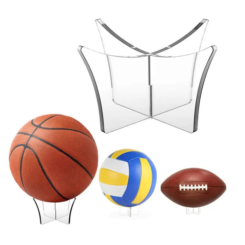 Interlocking acrylic ball stand with basketball, volleyball and football examples