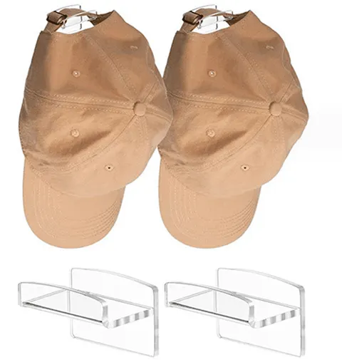 Two wall-displayed caps and their clear holder details