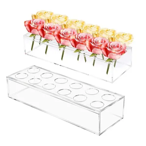 Filled and empty acrylic rose-box references with circular stem-hole inserts