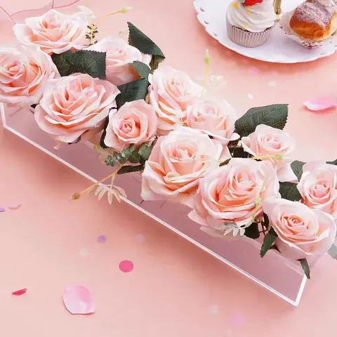 Long clear acrylic rose box with a removable stem-hole insert