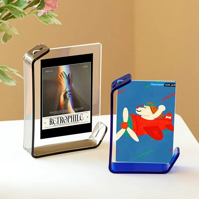 Colored curved acrylic photo frame with a clear double-sided insert area