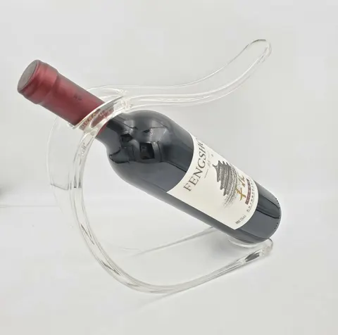 Curved loop-profile acrylic holder displaying a single wine bottle