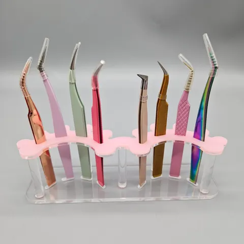 Acrylic Tweezer Holder Stand Lash Tweezers Holder Plastic Tweezers Stand - pink clear 5