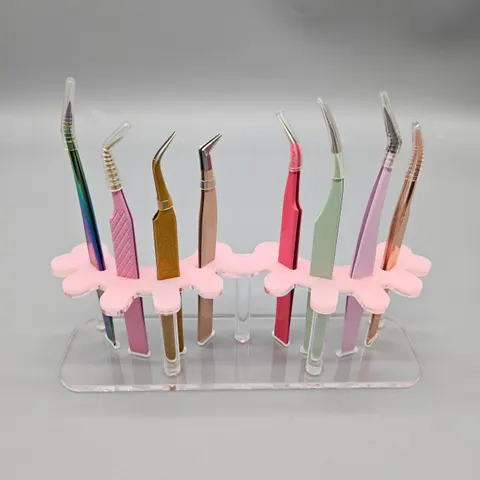 Acrylic Tweezer Holder Stand Lash Tweezers Holder Plastic Tweezers Stand - pink clear 2