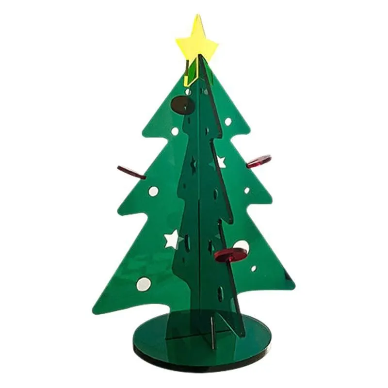 Freestanding green acrylic Christmas tree with interlocking panels and a star top
