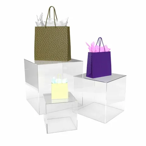 Acrylic cube and plinth formats used to create product display levels