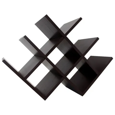 Empty dark interlocking wine rack showing diamond-shaped positions