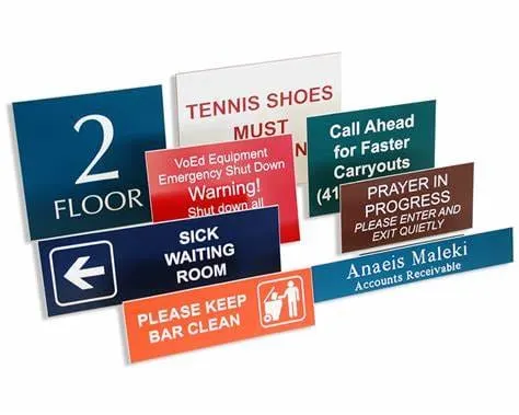 Freestanding bent acrylic table sign with a printed logo