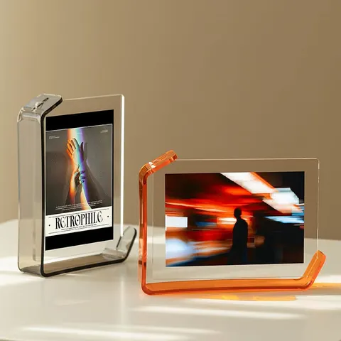 Colored curved acrylic photo frame with a clear double-sided insert area