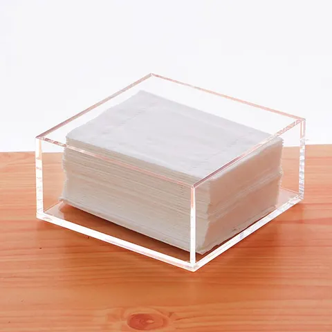 Open square acrylic napkin holder with a U-shaped front cutout