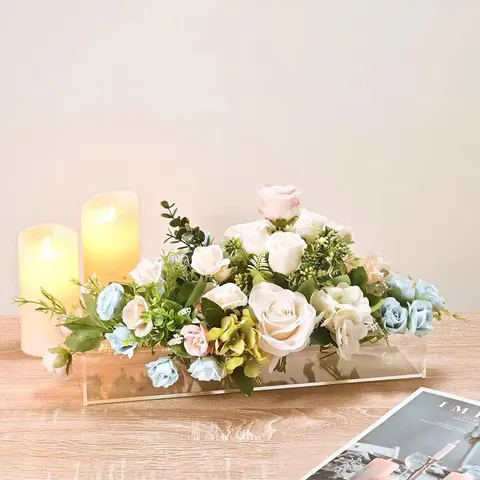 Long clear acrylic rose box with a removable stem-hole insert