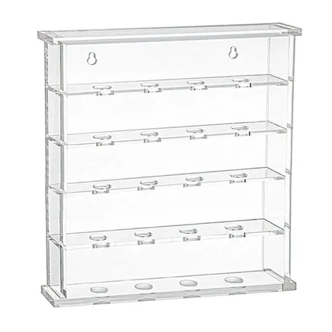 Empty multi-tier golf-ball cabinet showing shelf supports and the front panel