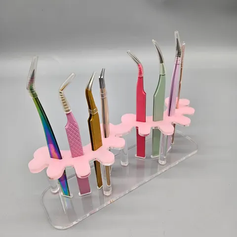 Acrylic Tweezer Holder Stand Lash Tweezers Holder Plastic Tweezers Stand - pink clear 1