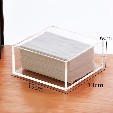 Open square acrylic napkin holder with a U-shaped front cutout