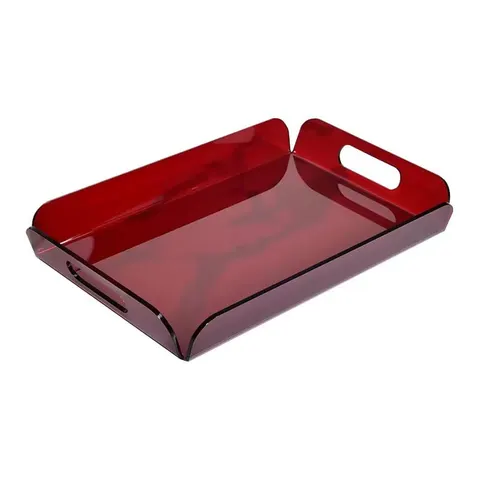 Red transparent acrylic serving tray with raised edges