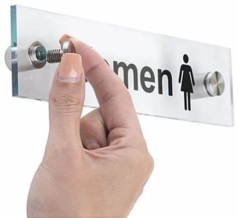 Printed acrylic door sign mounted with metal standoff-style fixings