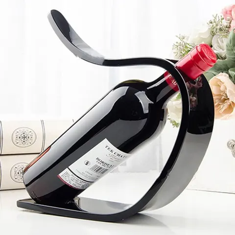 Curved loop-profile acrylic holder displaying a single wine bottle