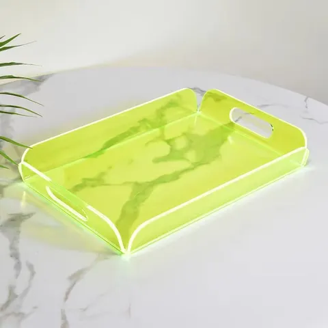 Bright yellow acrylic serving tray with cutout handles