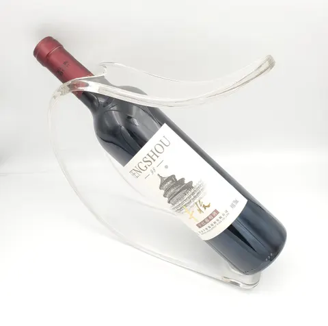 Curved loop-profile acrylic holder displaying a single wine bottle